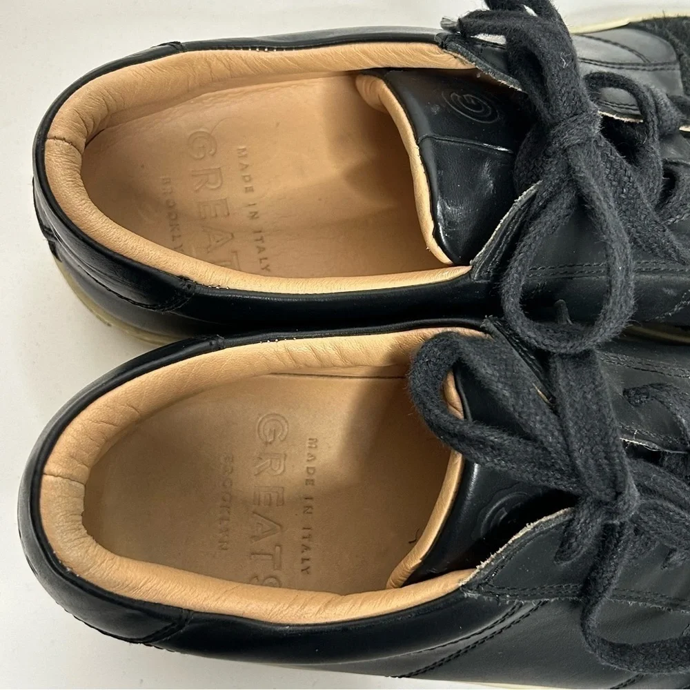 Greats Brooklyn Court Sneaker in Black Dark Shadow Leather